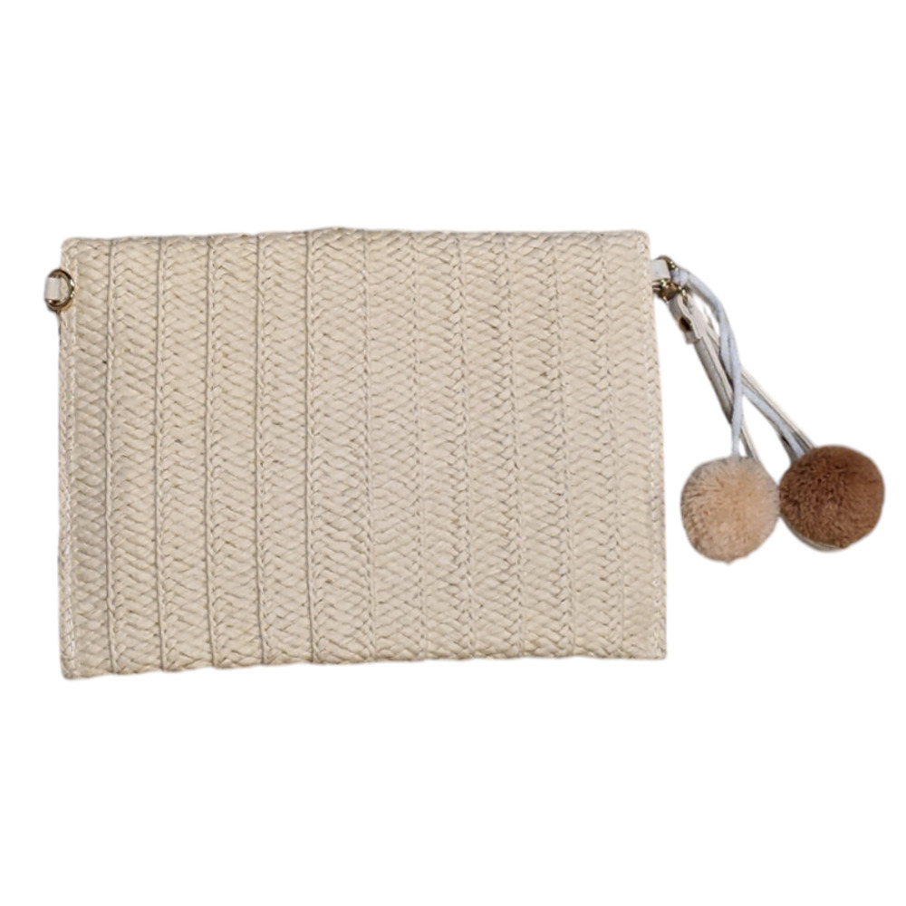 Straw Boho Beach Clutch Crossbody Strap Beachy Bohemian Vacation Coastal - Picture 2 of 4